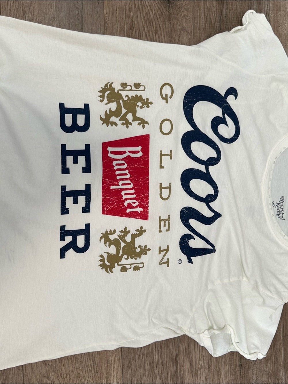 Recycled Karma White Tee with Navy, Gold & Red Coors Graphic